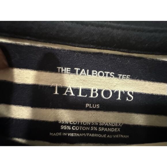 TALBOTS CREWNECK LONG SLEEVE STRIPED NAVY TEE - SHIMMER STRIPE ORNAMENT 1X - Picture 4 of 6